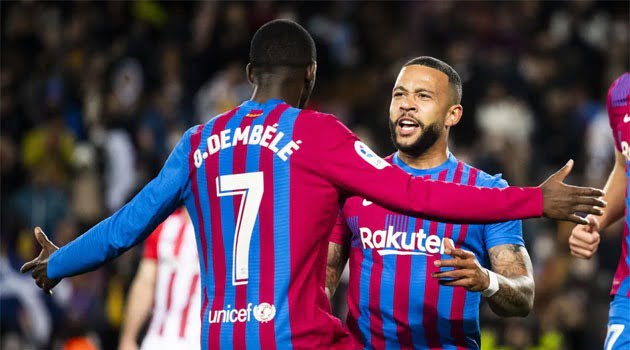 Ousmane Dembele și Memphis Depay, doi dintre marcatorii meciului Barcelona - Bilbao 4-0